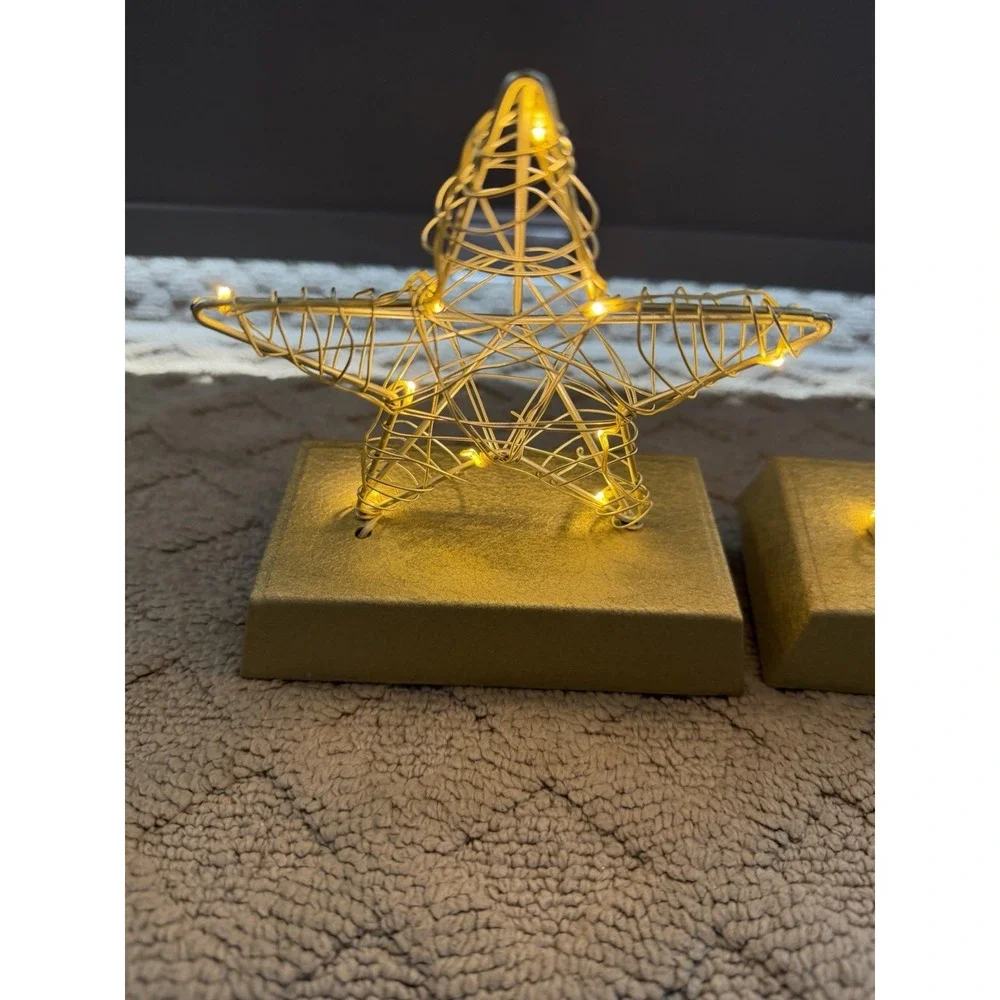 Gold LED Lighted‎ Wired Star Christmas Stocking Holder-set of 2